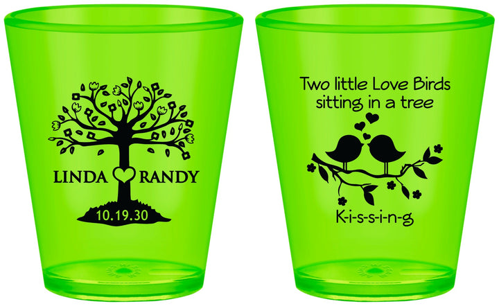 Custom Wedding Plastic Shot Glasses - Two Little Love Birds | 249