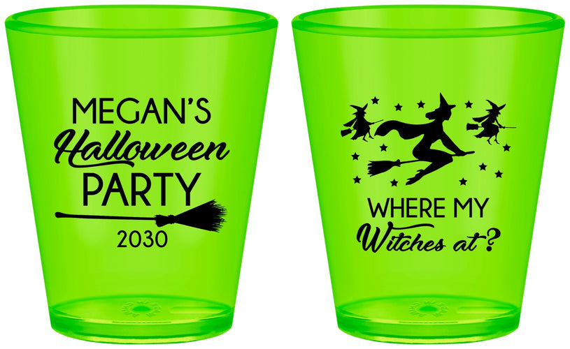 Custom Halloween Plastic Shot Glasses - Where My Witches At | 250086