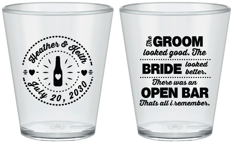 Custom Wedding Plastic Shot Glasses - Groom Bride Open Bar | 253