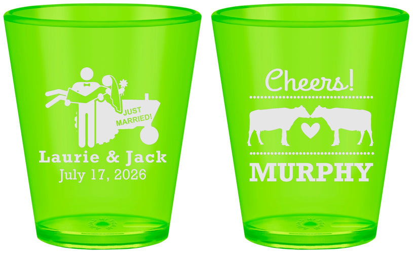 Custom Wedding Plastic Shot Glasses - Tractor Cows | 257