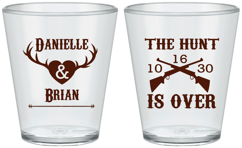Custom Wedding Plastic Shot Glasses - The Hunt Is Ove | 258