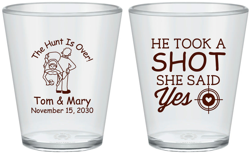 Custom Wedding Plastic Shot Glasses - He Took A Shot She Said Yes | 259
