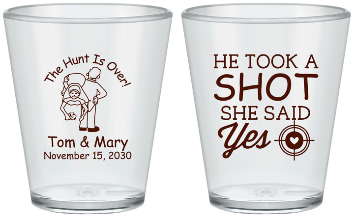 Custom Wedding Plastic Shot Glasses - He Took A Shot She Said Yes | 259