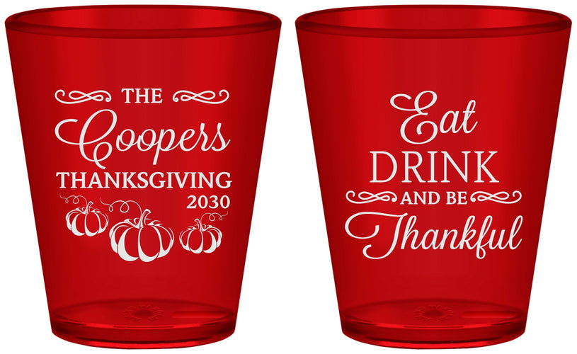 Custom Thanksgiving Plastic Shot Glasses - Eat Drink Thankful | 260009