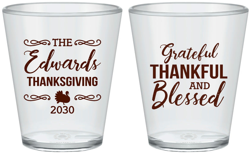 Custom Thanksgiving Plastic Shot Glasses - Grateful Blessed | 260030