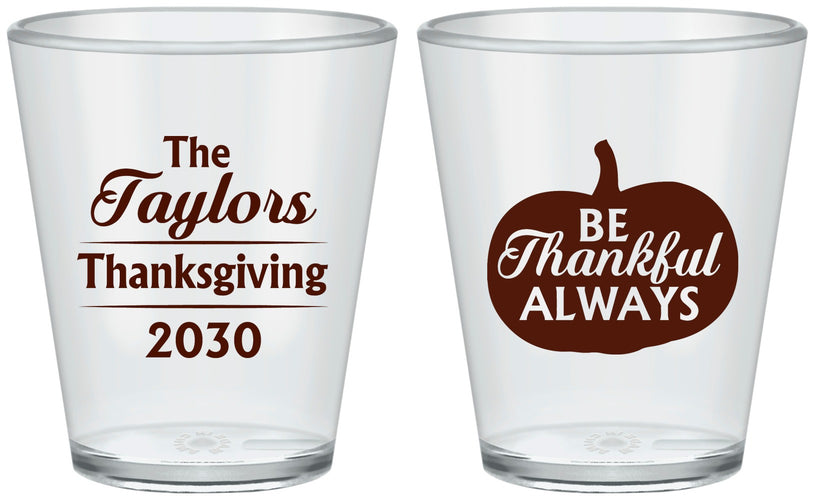 Custom Thanksgiving Plastic Shot Glasses - Pumpkin Thankful | 260047