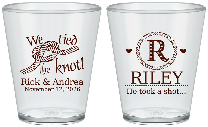 Custom Wedding Plastic Shot Glasses - We Tied The Knot | 263