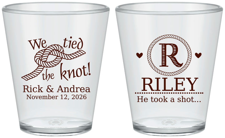 Custom Wedding Plastic Shot Glasses - We Tied The Knot | 263