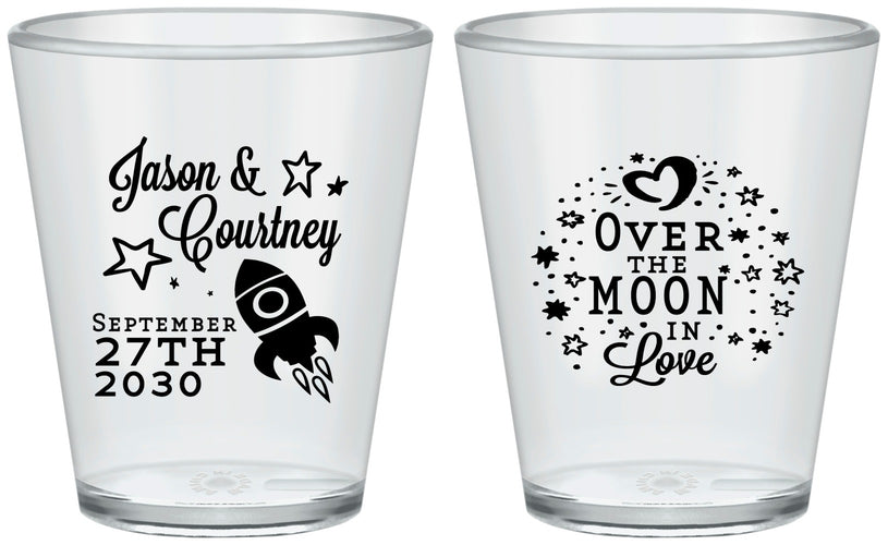 Custom Wedding Plastic Shot Glasses - Over The Moon In Love | 267