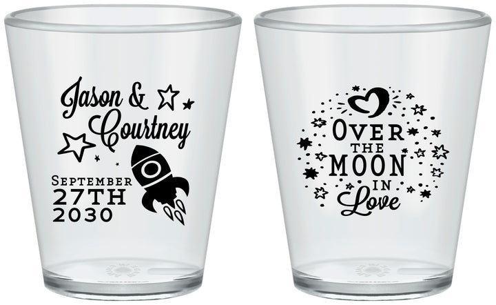 Custom Wedding Plastic Shot Glasses - Over The Moon In Love | 267