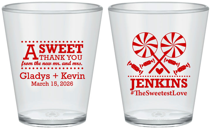 Custom Wedding Plastic Shot Glasses - Sweet Thank You | 269