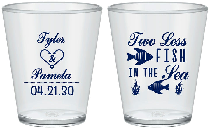 Custom Wedding Plastic Shot Glasses - Two Less Fish In The Sea | 270