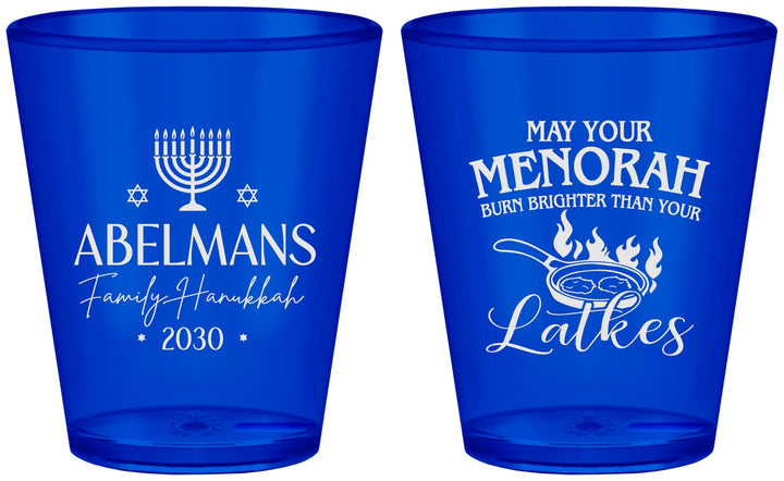 Custom Hanukkah Plastic Shot Glasses - Menorah Latkes | 270019