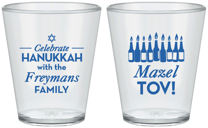 Custom Hanukkah Plastic Shot Glasses - Mazel Tov | 270025