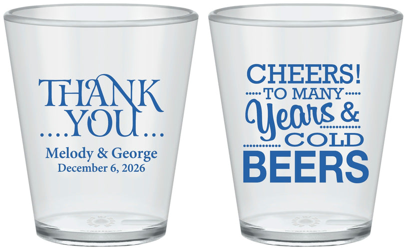 Custom Wedding Plastic Shot Glasses - Cheers Years Cold Beers | 271
