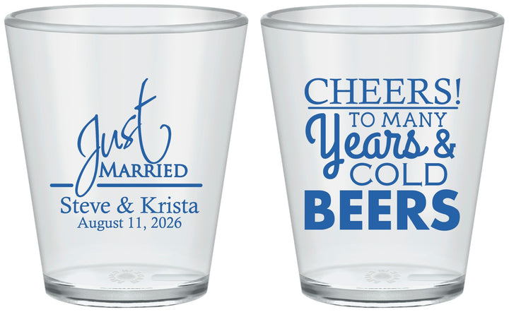 Custom Wedding Plastic Shot Glasses - Cheers Years Cold Beers | 274