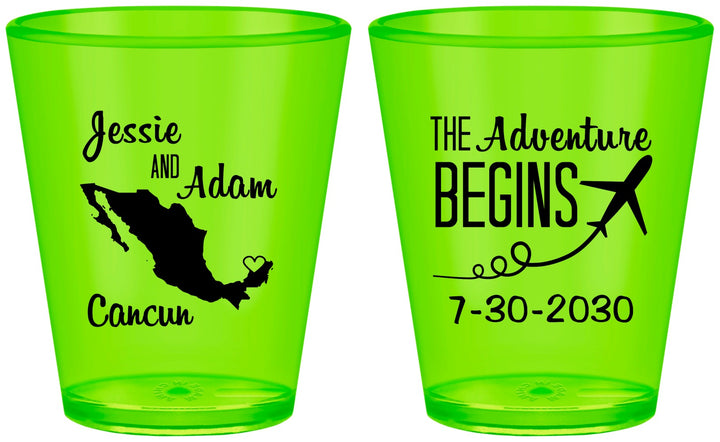 Custom Wedding Plastic Shot Glasses - The Adventure Begins | 275