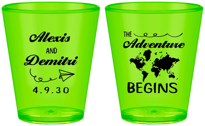 Custom Wedding Plastic Shot Glasses - The Adventure Begins | 276