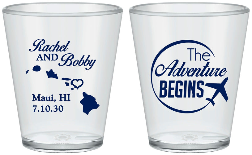Custom Wedding Plastic Shot Glasses - The Adventure Begins | 278