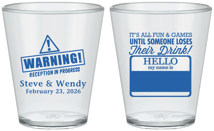 Custom Wedding Plastic Shot Glasses - Hello My Name Is | 280