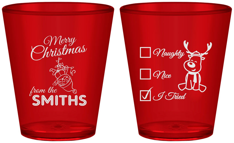 Custom Christmas Plastic Shot Glasses - Naughty Or Nice | 280004
