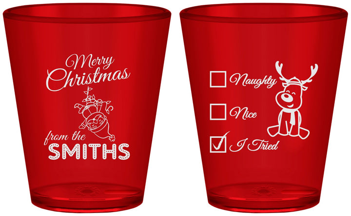 Custom Christmas Plastic Shot Glasses - Naughty Or Nice | 280004