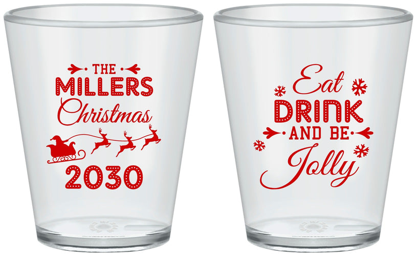 Custom Christmas Plastic Shot Glasses - Eat Drink And Be Jolly | 280010
