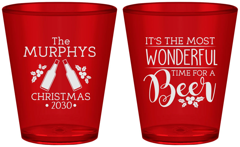 Custom Christmas Plastic Shot Glasses - Wonderful Time For A Beer | 280012