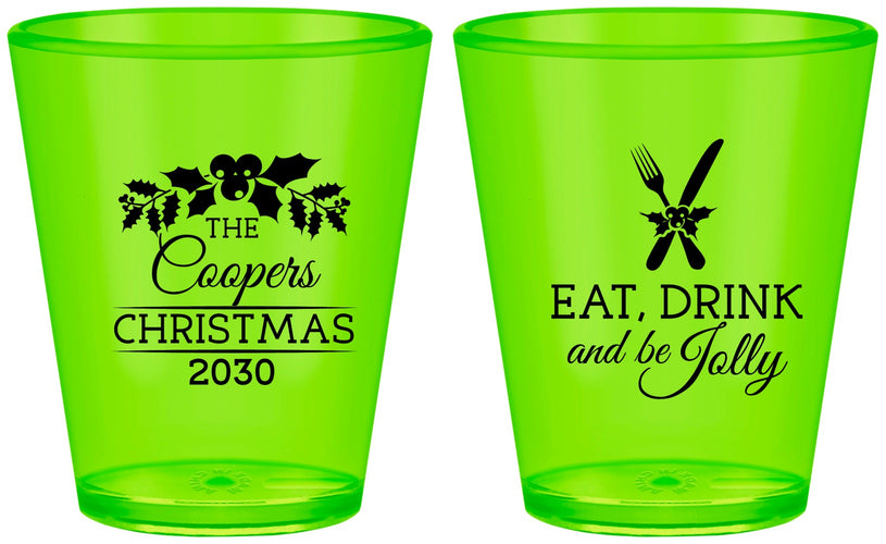 Custom Christmas Plastic Shot Glasses - Eat Drink And Be Jolly | 280033