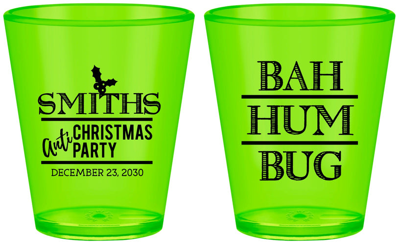 Custom Christmas Plastic Shot Glasses - Bah Hum Bug | 280057