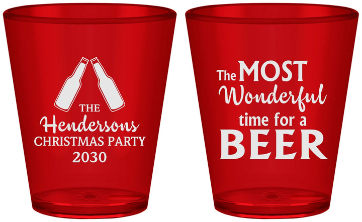 Custom Christmas Plastic Shot Glasses - Wonderful Time For A Beer | 280064