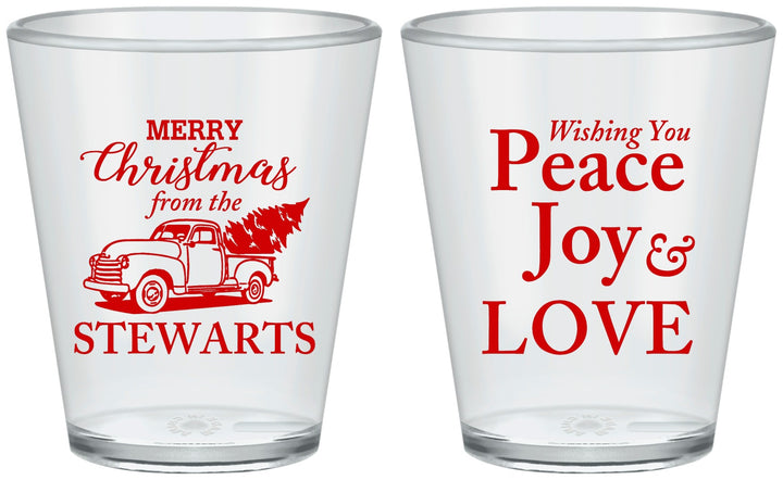Custom Christmas Plastic Shot Glasses - Peace Joy Love | 280070
