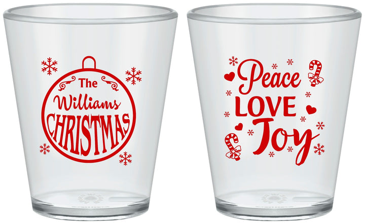 Custom Christmas Plastic Shot Glasses - Peace Joy Love | 280094