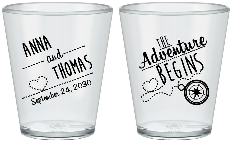 Custom Wedding Plastic Shot Glasses - The Adventure Begins | 284