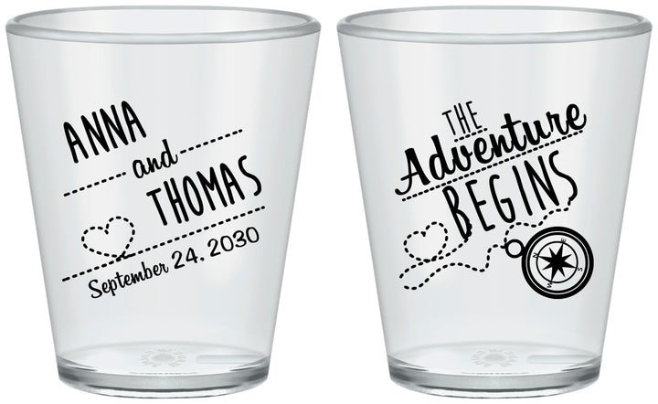 Custom Wedding Plastic Shot Glasses - The Adventure Begins | 284