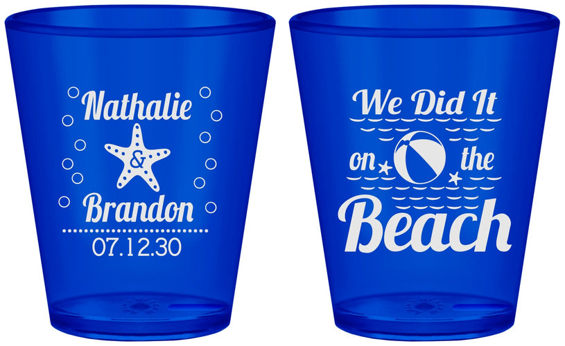 Custom Wedding Plastic Shot Glasses - We Did It On The Beach | 287