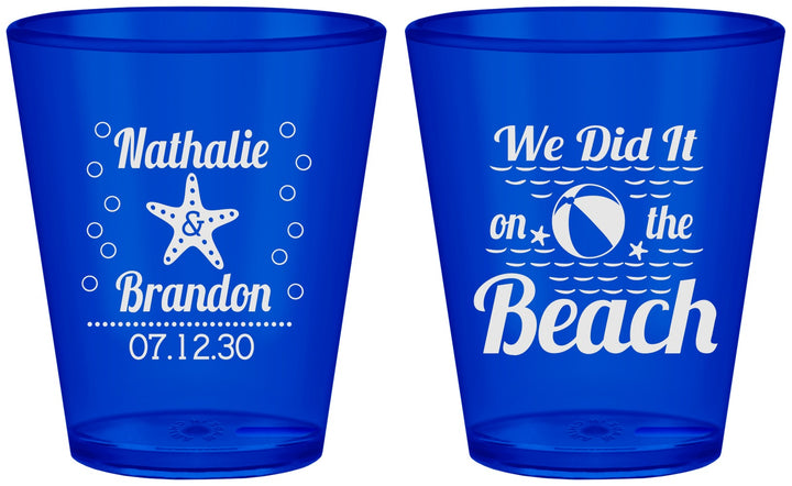 Custom Wedding Plastic Shot Glasses - We Did It On The Beach | 287