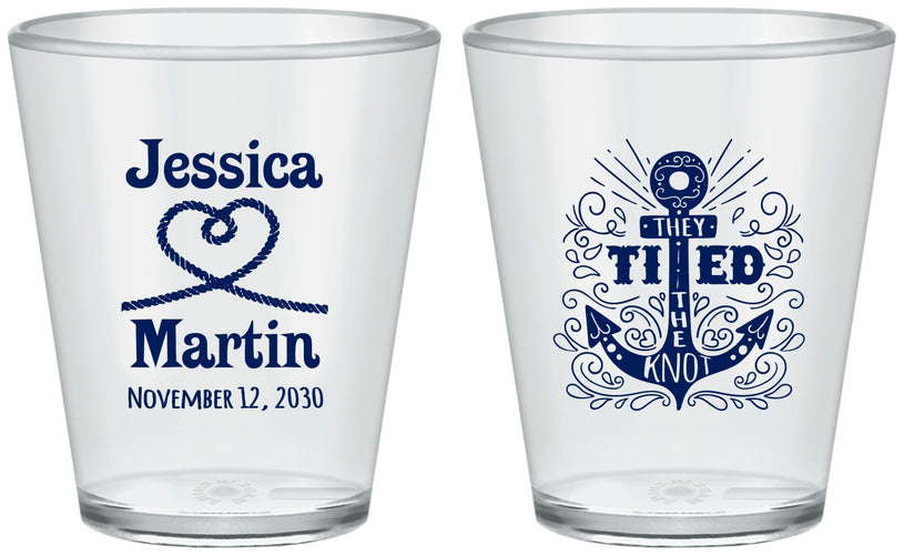 Custom Wedding Plastic Shot Glasses - They Tied The Knot Nautical | 293