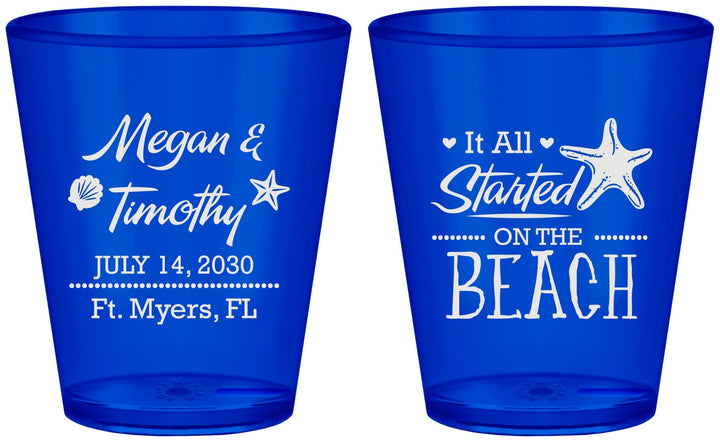 Custom Wedding Plastic Shot Glasses - Started On The Beach | 295