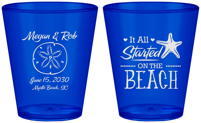 Custom Wedding Plastic Shot Glasses - Started On The Beach | 298