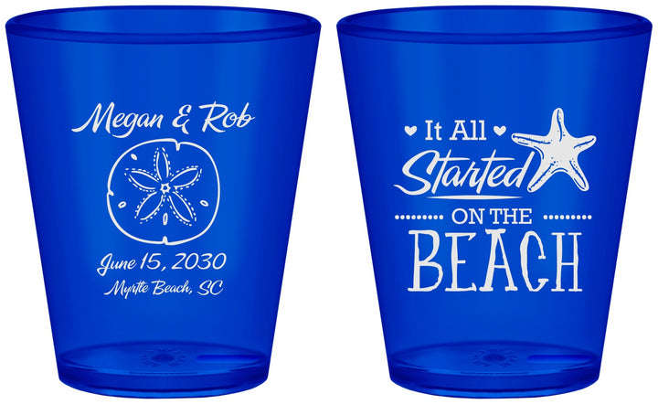 Custom Wedding Plastic Shot Glasses - Started On The Beach | 298