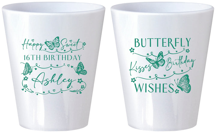 Custom 16th Birthday Plastic Shot Glasses - Butterfly Wishes | 300001