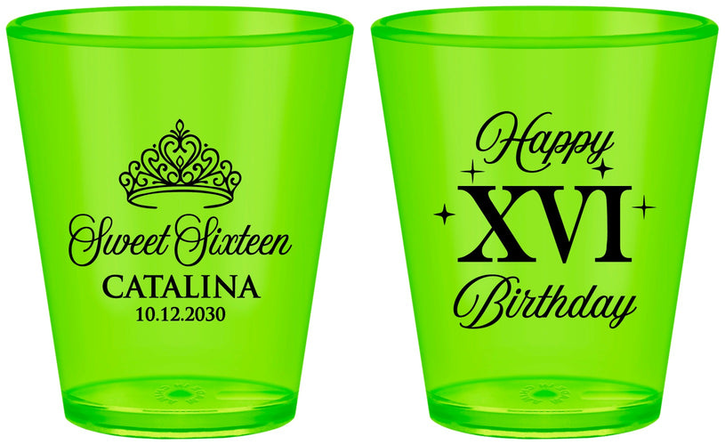 Custom 16th Birthday Plastic Shot Glasses - Tiara | 300002
