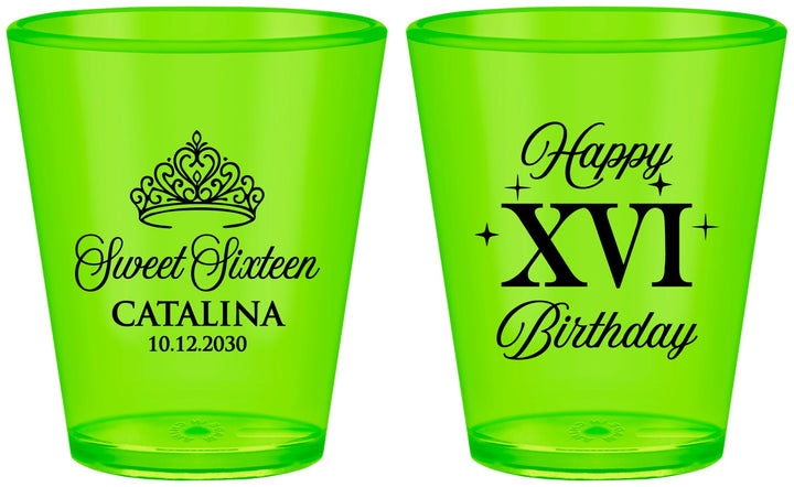 Custom 16th Birthday Plastic Shot Glasses - Tiara | 300002