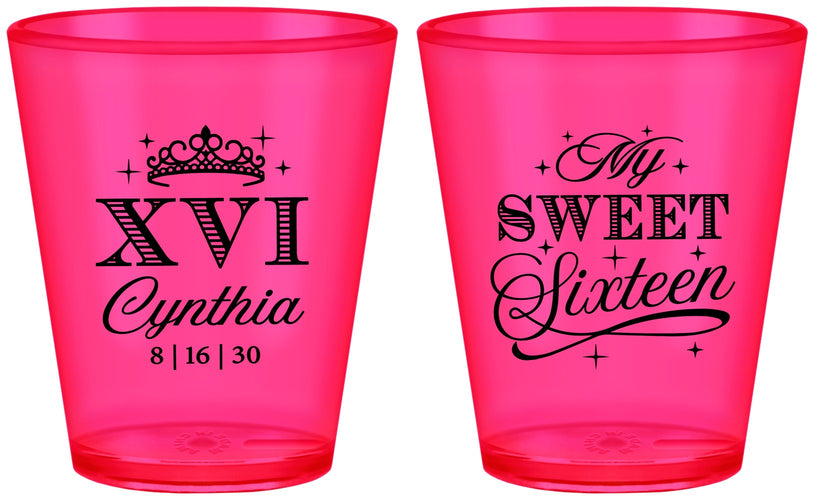 Custom 16th Birthday Plastic Shot Glasses - Tiara | 300003