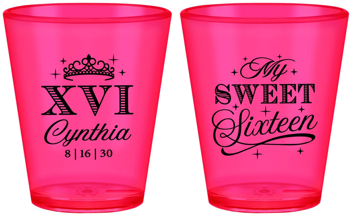 Custom 16th Birthday Plastic Shot Glasses - Tiara | 300003