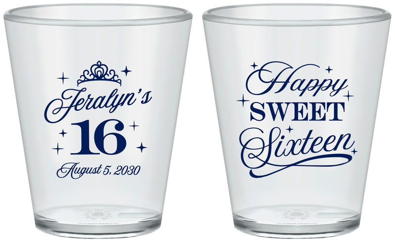 Custom 16th Birthday Plastic Shot Glasses - Tiara | 300004