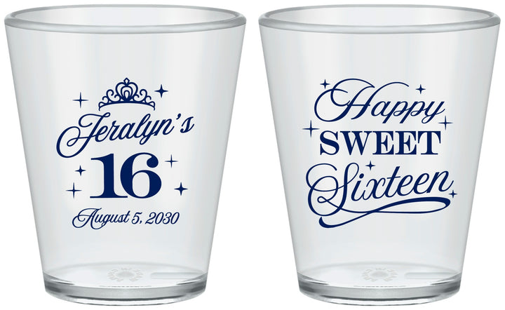Custom 16th Birthday Plastic Shot Glasses - Tiara | 300004