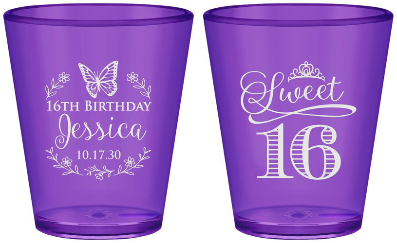 Custom 16th Birthday Plastic Shot Glasses - Butterfly | 300005