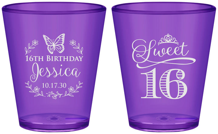 Custom 16th Birthday Plastic Shot Glasses - Butterfly | 300005
